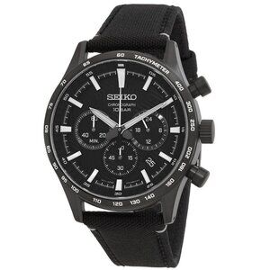 NWT Authentic Seiko Essentials Chronograph Quartz Black Dial Men's Watch